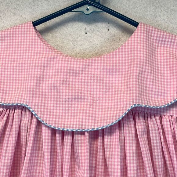 Vtg KELLY'S KIDS Dress Girl 7-8 Pink White Gingham Short Sleeve Peterpan Collar - Picture 4 of 13